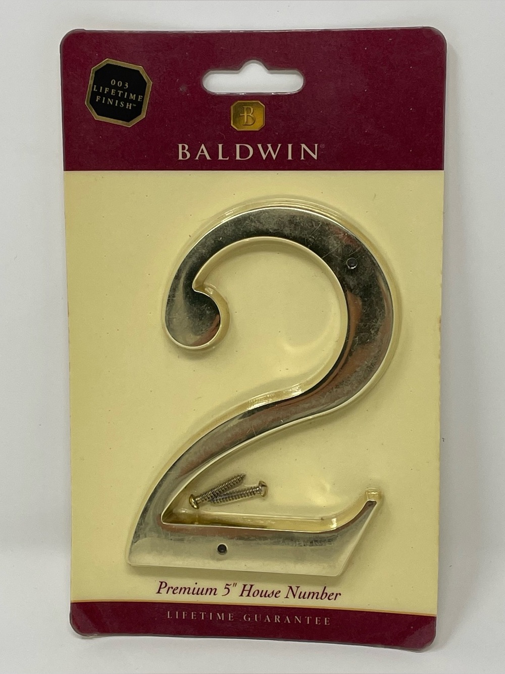 Baldwin #2 Solid Brass 5" House Number Lifetime Polished Brass Finish 90673.003
